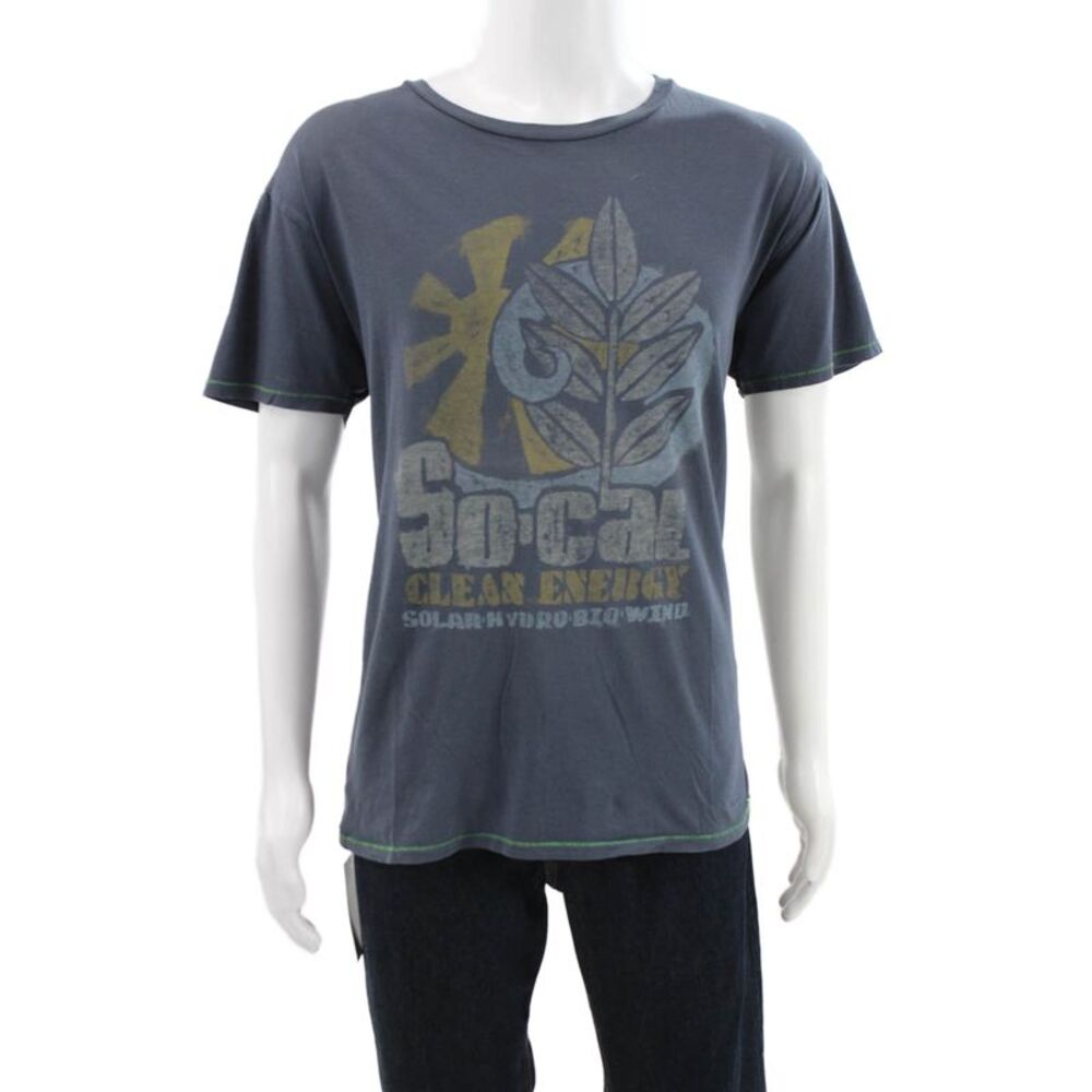 Project E Vintage Mens Blue Graphic Crewneck Basic T-Shirt 100% Cotton Size XL